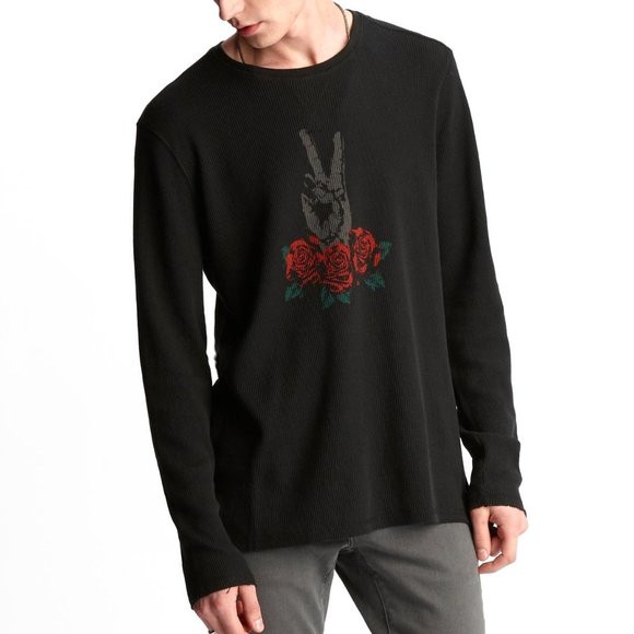 John Varvatos Other - John Varvatos Peace Sign Roses Waffle Crew T-Shirt